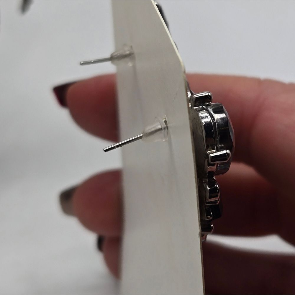 "5/$25" Silvertone Black/Ruby Red Rhinestone Cluster Costume Post  Earrings - Picture 6 of 6